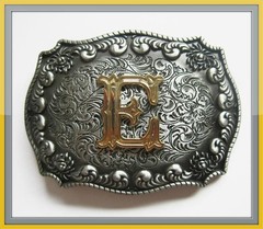 3-D INITIAL LETTER  » E  » RODEO COWBOY WESTERN BELT BUCKLE