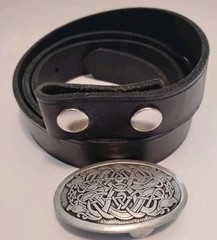 Oval Celtic St.JUSTIN IRISH CELTIC BELT Buckle & Black Leather Belt Combo 45&Prime;