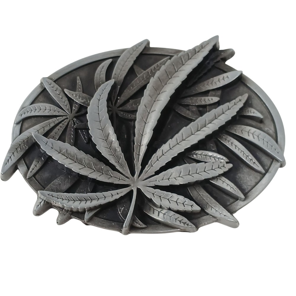 Marijuana Leaf Belt Buckle 3D Metal Design 3.5&Prime; Wide Pewter Color #M-14