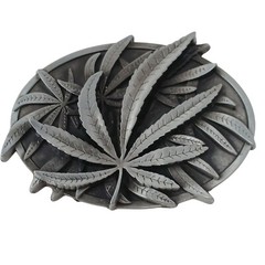 Marijuana Leaf Belt Buckle 3D Metal Design 3.5&Prime; Wide Pewter Color #M-14