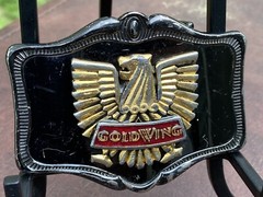 Vtg 1978 Stamped Honda Gold Wing Motorcycle Metal Belt Buckle Black & Gold