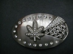 Silver Pot Leaf with with pot Rhinestones Design belt buckle