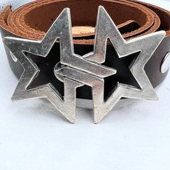 Double Star Belt Buckle Antique Silver Western Rock Style Metal Buckle