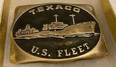 Vintage 1983 Metal Belt Buckle, Brass, Texaco, U.S. Fleet, Shipping, Oil, Petrol