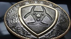 Ariat Western Belt Buckle Shield Logo Oval Silver Gold A37015