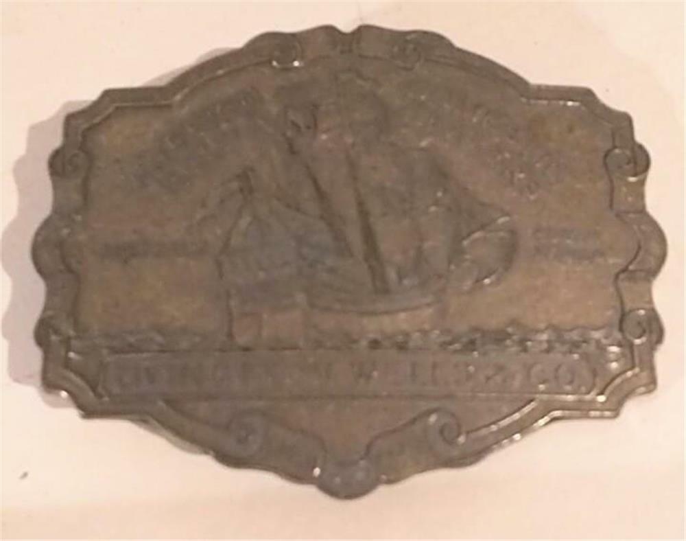 Vintage Livingston Wells & Co Gold Dealers Clipper Ship Belt Buckle Bronze Color