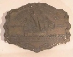 Vintage Livingston Wells & Co Gold Dealers Clipper Ship Belt Buckle Bronze Color