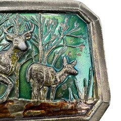 VTG Great American Buckle Co. Enameled Metal Deer Belt Buckle Serial Number 520