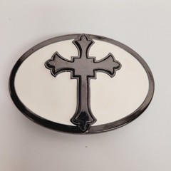Gothic Cross Metal Belt Buckle Oval Black & White Men&rsquo;s Accessory 3&Prime; x 2&Prime;
