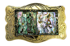 Rectangle Handmade Abalone Goldplated Engraved Western Belt Buckle EPBB202/5925