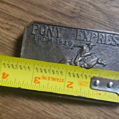Lot of 4 Vintage Western Belt Buckles Pony Express Crucifixion Longhorn Brass