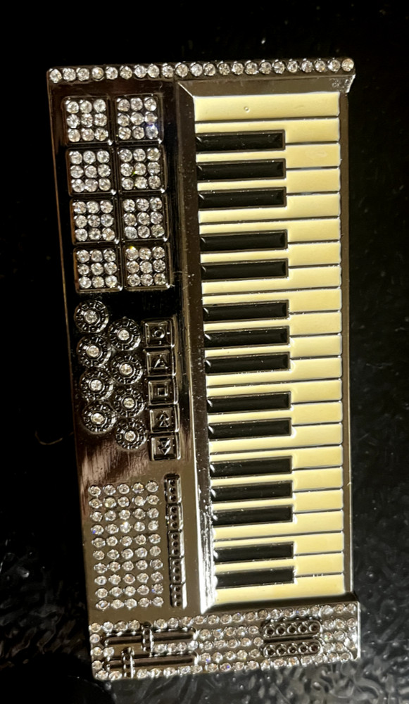Vintage Music Piano Belt Buckle w/ Gems & Rhinestones Disco Buckle