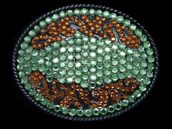 SL15101 REALLY NICE **ORNAMENTAL** ORANGE & GREEN CRYSTALS ART FASHION BUCKLE