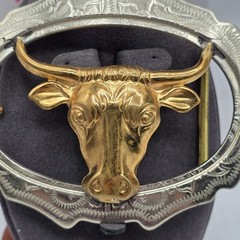 Western Belt Buckle Bull Head Silver Tone Gold Tone Western Cowboy Vintage Rodeo