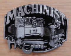 Machinist Tradesman Commemorative Belt Buckle Pewter finish black enamel inlay