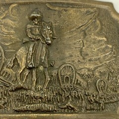 Vintage Western Belt Buckle Pioneers Wagon Train Trail Cowboy Horse