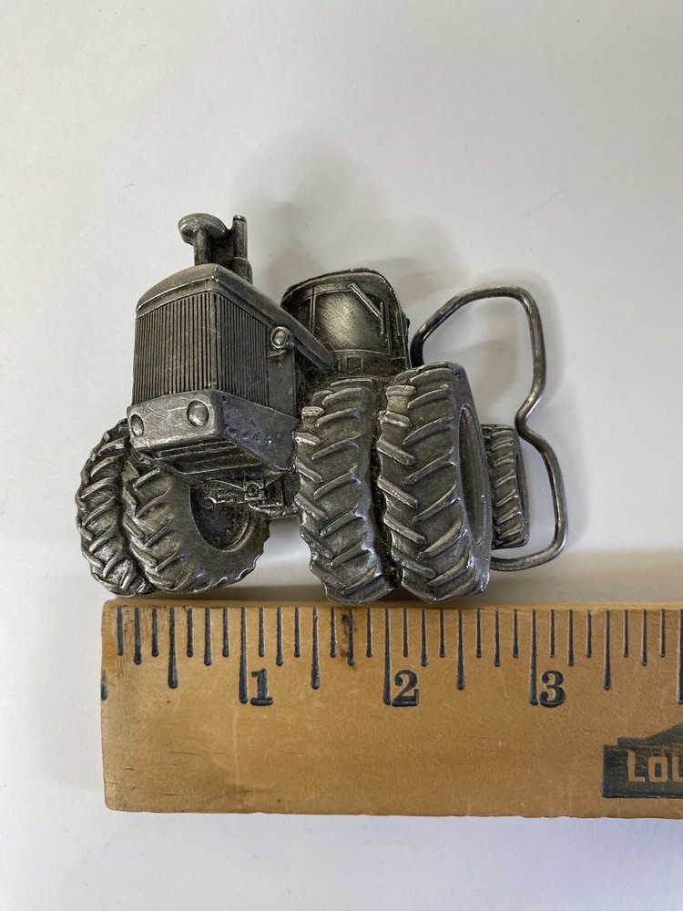 Vintage Tractor Belt Buckle 1980 3D Metal Tractor Pewter By Bergamot Brass Works