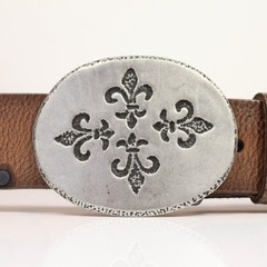 Fleur-de-Lys Belt Buckle Oval Antique Silver Hammered Effect Medieval Design
