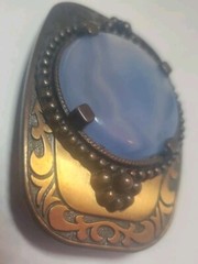 Vintage Embossed Western Style cowboy Belt Buckle with Blue/white Polished Stone