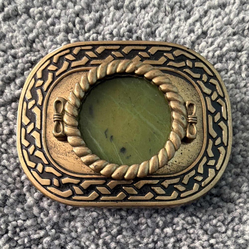 Baron Buckle Brass Western Belt Buckle Green Stone 1.5in BSI 503