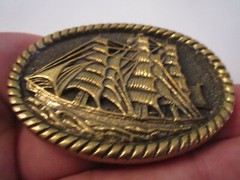 VINTAGE SAILING SHIP THEME BELT BUCKLE – SOLID BRASS HEAVY – GW-17