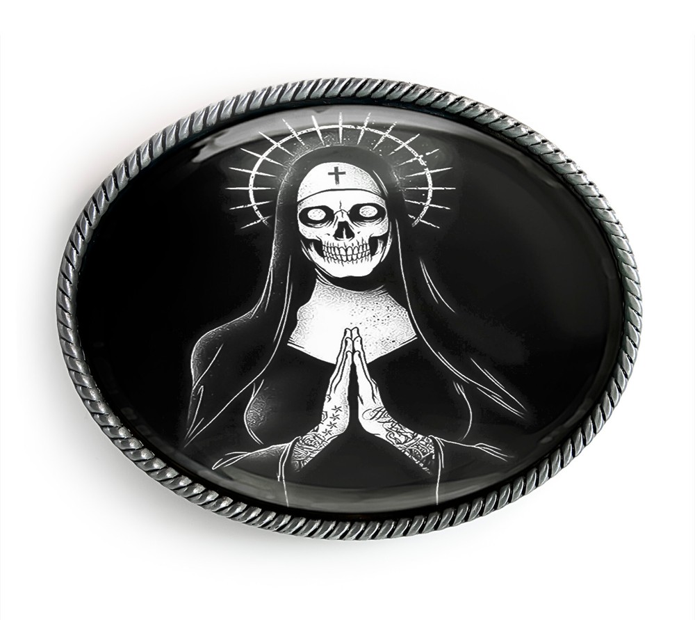 Santa Muerte Belt Buckle – Day of the Dead Art Handmade Belt Buckle – 119