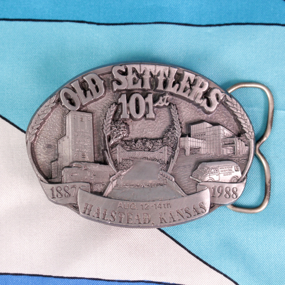 VTG 80s Halstead Kansas Old Settlers 101st 1988 Commemorative Belt Buckle