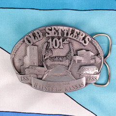 VTG 80s Halstead Kansas Old Settlers 101st 1988 Commemorative Belt Buckle