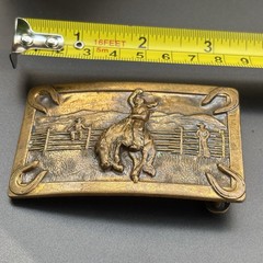Vintage Justin Belt Bronco Horse Rider Brass Belt Buckle Cowboy Western c1950