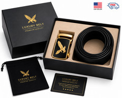 Men Eagle Buckle Belt Automatic Ratchet PU Leather Adjustable Black