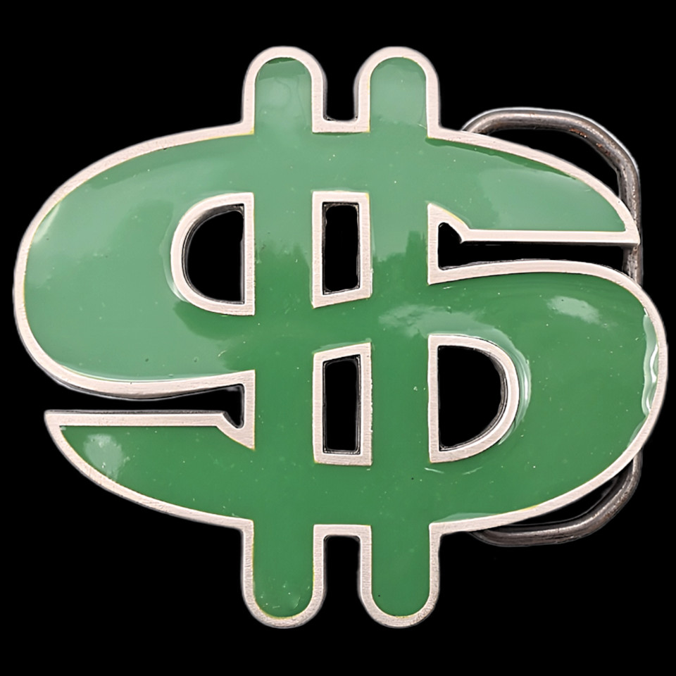 $ Dollar Sign Money Greenbacks Benji Stacks Bands Cash Bills Belt Buckle