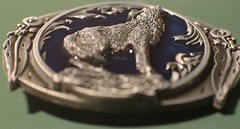 WOLF Howling antique silver dark blu color outdoors man hunting Beautiful buckle