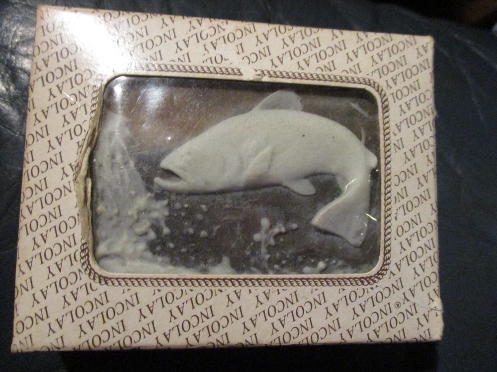 TROUT SARDONYX STONE VINTAGE BELT BUCKLE INCOLAY STUDIOS BRAND NEW NIB RARE FISH
