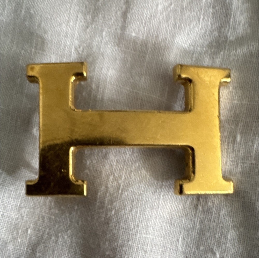 Hermès Gold Tone Shiny Metal H Logo Interchangeable Belt Buckle, 1.25&Prime; 6514