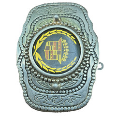 Vtg 1970s Western-Style Cadillac Crown Logo Automotive Belt Buckle Enamel Inlay