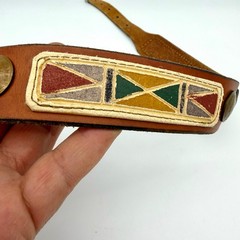 Mens Vintage Western Belt 29-34 Leather Brown Painted Coin Concho