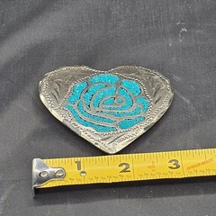 Turquoise Inlay Heart Shaped Men&rsquo;s Belt Buckle 3 Inch Silver Tone