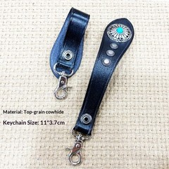 Western Leather Keychain, Turquoise Accent Cowhide Key Ring Clip Car Key Holder