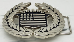 Famous Stars & Stripes Belt Buckle American Flag Wreath Metal 8337 Mens Silver