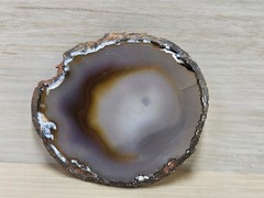 Vintage Natural Agate Geode Slice Belt Buckle Gray Brown White Stone Western