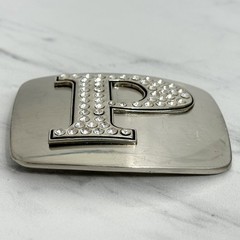 Rhinestone Letter P Monogram Belt Buckle Silver Tone Initial