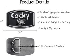 Cocky Belt Buckle Animal Rooster Belt Buckles Men Women, Rectangle Western Booth