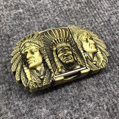 Antique Brushed Indian Chief Head Belt Buckle with Lighter, Stock in US
