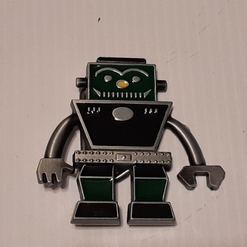 GREEN & SILVER ROBOT Metal Belt Buckle