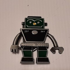 GREEN & SILVER ROBOT Metal Belt Buckle