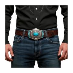 Men Women Silver Big Metal Belt Buckle Southwestern Fashion Turquoise Blue Beads