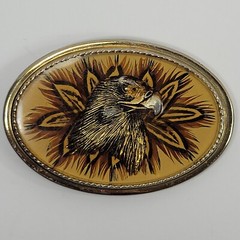 Vintage Western Belt Buckle American Eagle Real Enameled Feathers Made in USA