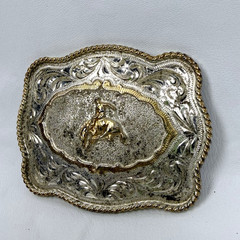 VTG Alpaca Mexico Cowboy Belt Buckle Bull Riding Western 2 Tone