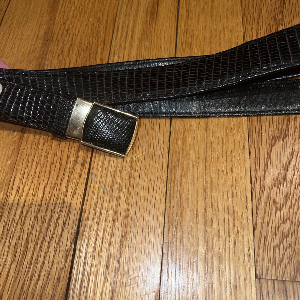L.F.B. Black Lizard Skin Belt Self Locking Buckle Vintage 42”