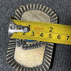 VINTAGE FAUX TURQUOISE NATIVE AMERICAN THEME BRASS BELT BUCKLE *Read